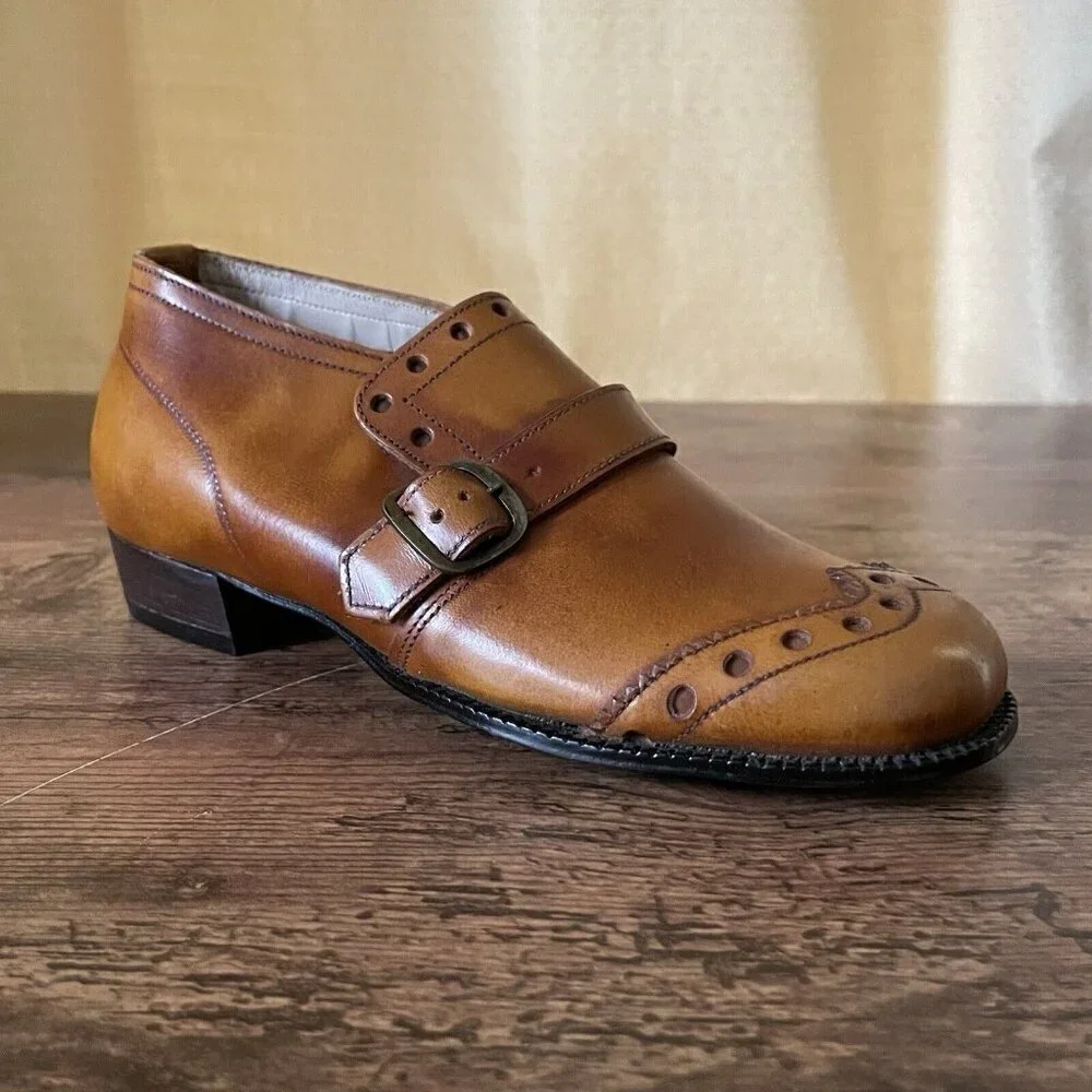 Vintage 1970s Stride Rite Childrens Shoes Sz 12.5 Brown Leather Wingtip Loafer